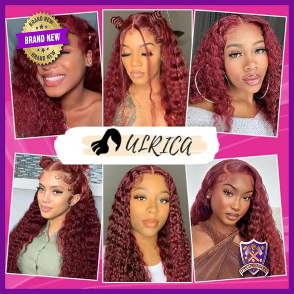 32 Inch Water Wave Human Hair Wig 13x6 HD Lace Front Burgundy Deep Wave main image 5